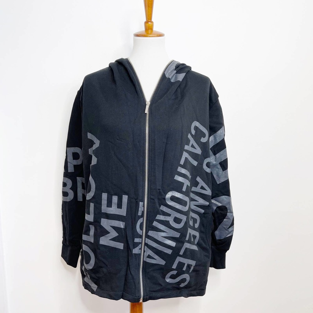 Happiness Black Gray Zippered Hoodie Sweatshirt